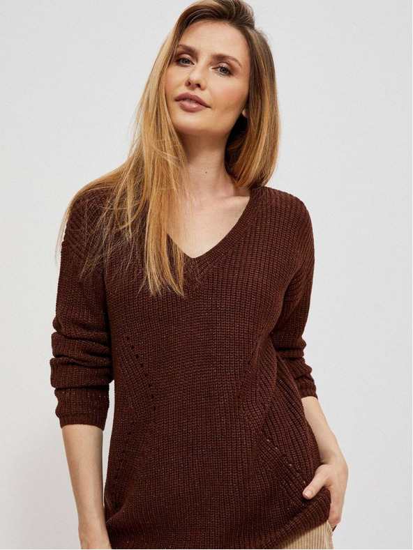 Moodo Brauner glänzender Damen-Pullover von Moodo