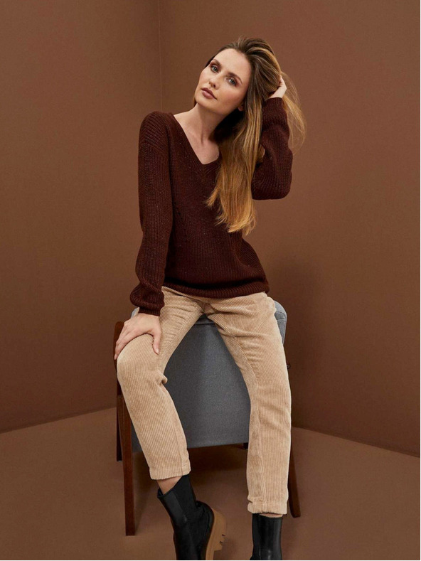 Moodo Brauner glänzender Damen-Pullover von Moodo