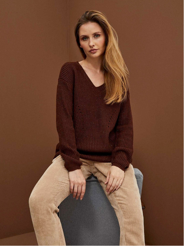 Moodo Brauner glänzender Damen-Pullover von Moodo