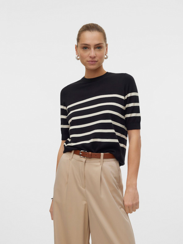 Vero Moda Beige und schwarz gestreifter Damenpullover Vero Moda