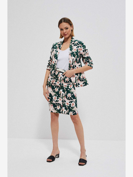 Moodo Beige und grüner Damen-Blumenrock mit Gürtel Moodo