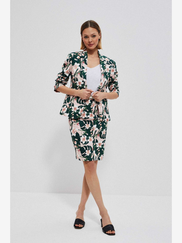 Moodo Beige und grüner Damen-Blumenrock mit Gürtel Moodo