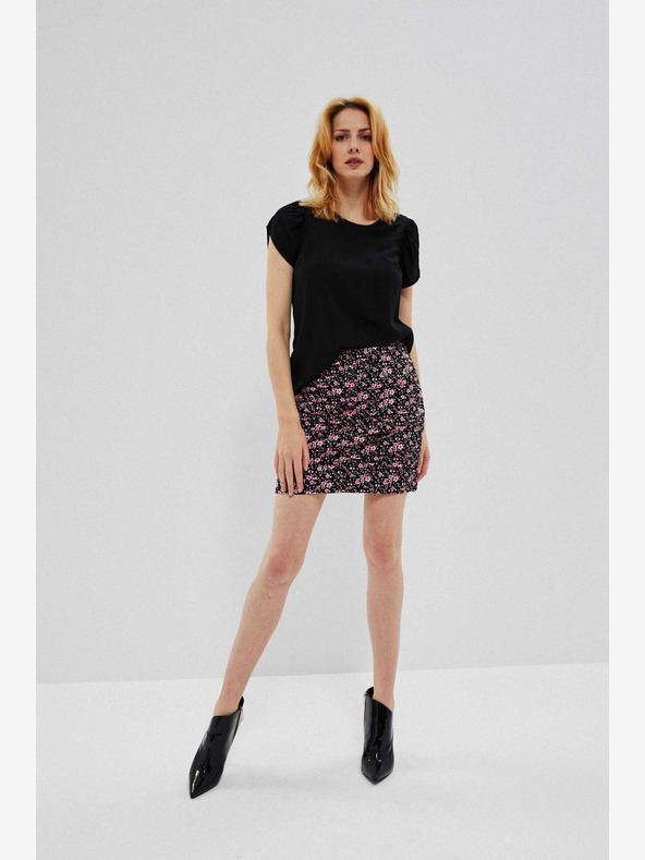 Moodo Rosa und schwarzer Damen-Blumenrock Moodo