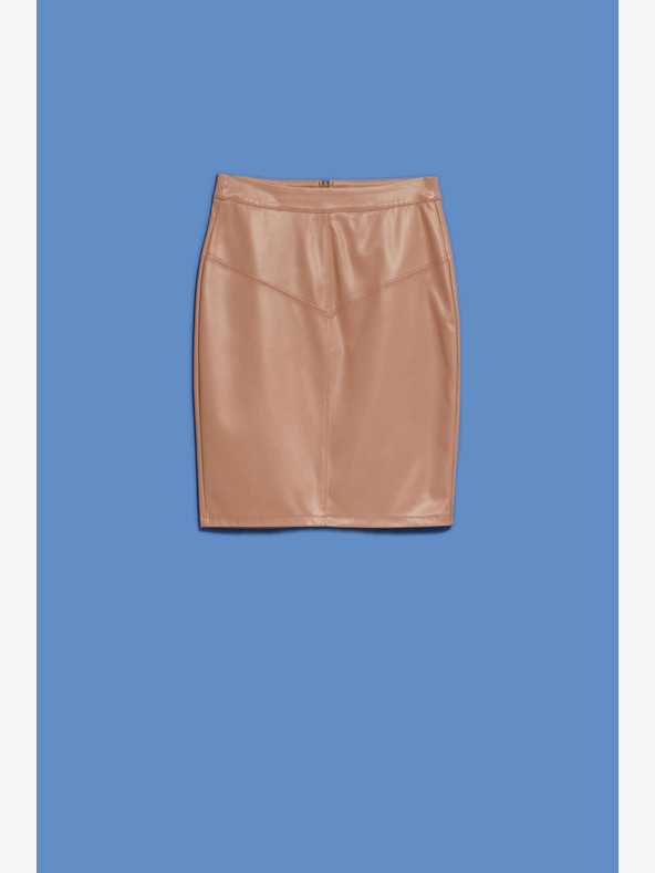 Moodo Brauner Damen-Kunstlederrock Moodo