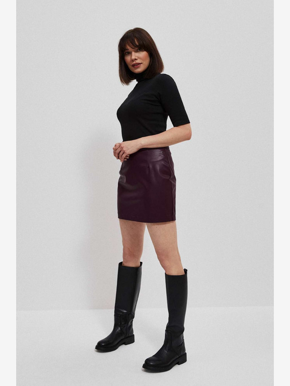 Moodo Burgunderfarbener Damen-Kunstlederrock Moodo