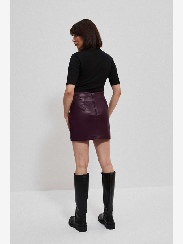 Moodo Burgunderfarbener Damen-Kunstlederrock Moodo