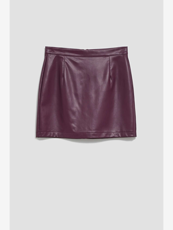 Moodo Burgunderfarbener Damen-Kunstlederrock Moodo