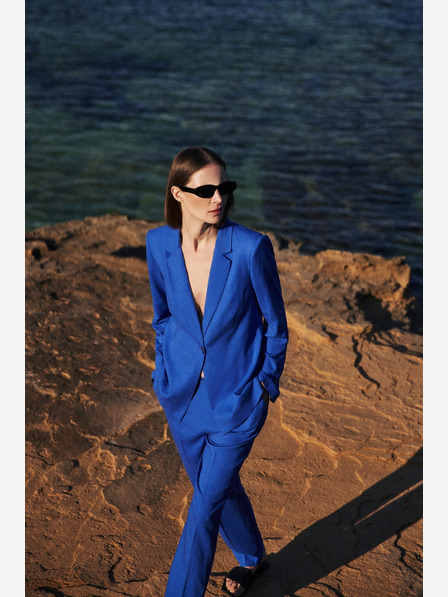 Moodo Blaue Leinenjacke mit 3/4-Ärmeln Moodo