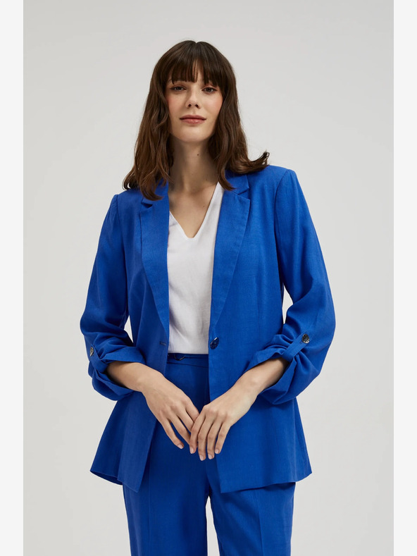 Moodo Blaue Leinenjacke mit 3/4-Ärmeln Moodo