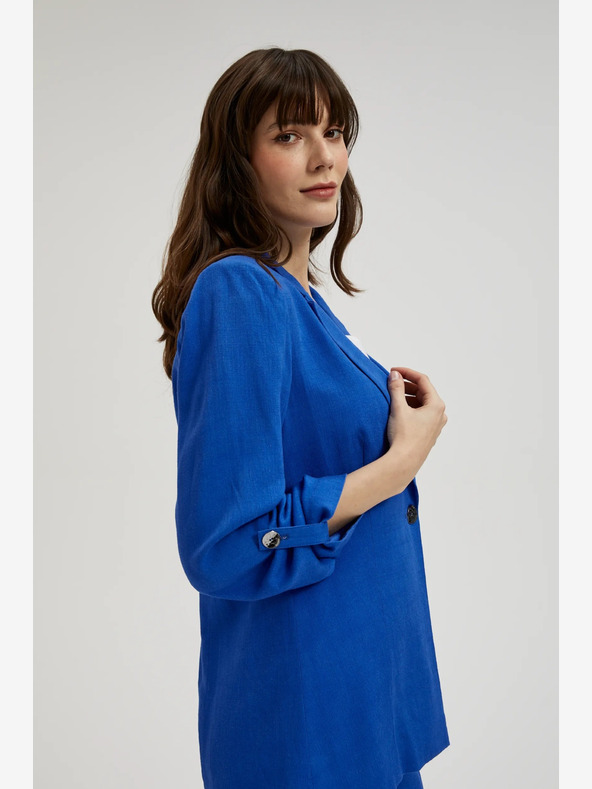 Moodo Blaue Leinenjacke mit 3/4-Ärmeln Moodo