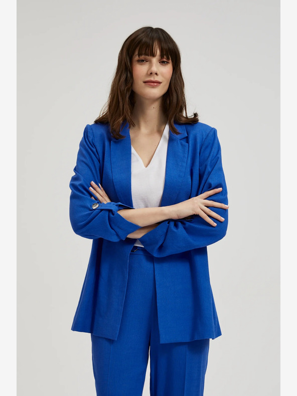Moodo Blaue Leinenjacke mit 3/4-Ärmeln Moodo
