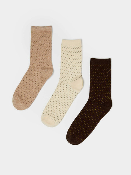 Moodo Set mit drei Paar Damensocken in beige und braun Moodo