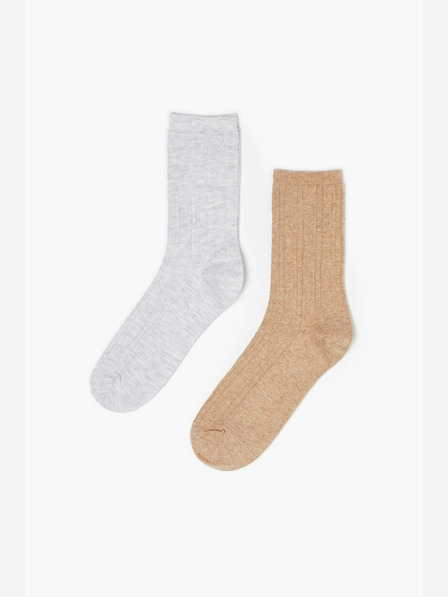 Moodo Set mit zwei Paar Damensocken in grau und beige Moodo