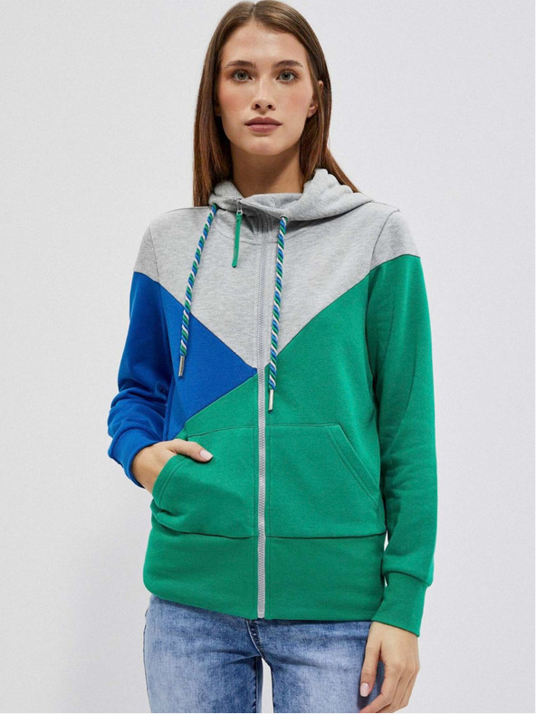 Moodo Grauer und grüner Damen-Kapuzenpullover mit Reißverschluss von Moodo