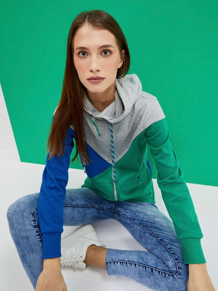 Moodo Grauer und grüner Damen-Kapuzenpullover mit Reißverschluss von Moodo