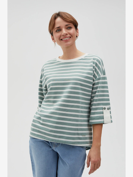 Moodo Weiß und grün gestreiftes Damen-Sweatshirt Moodo