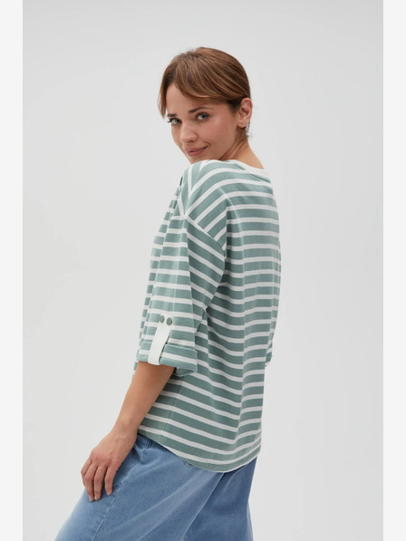 Moodo Weiß und grün gestreiftes Damen-Sweatshirt Moodo