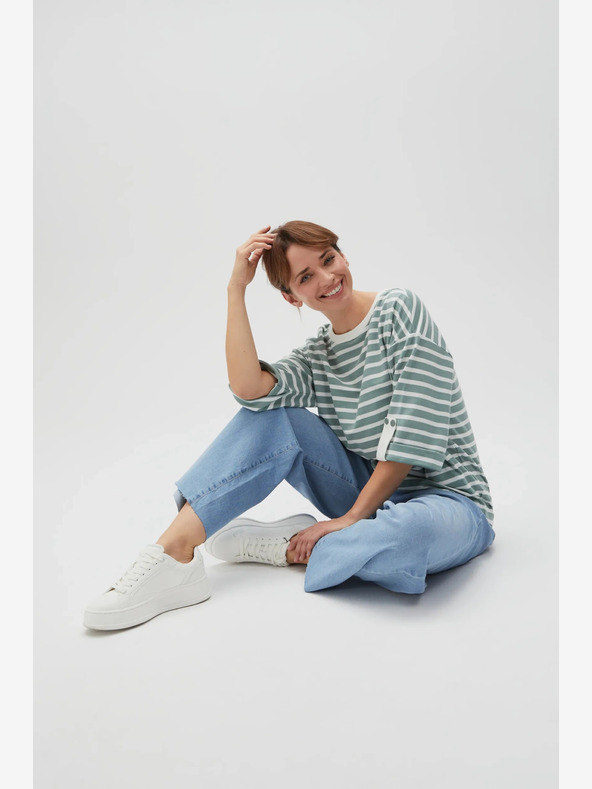 Moodo Weiß und grün gestreiftes Damen-Sweatshirt Moodo