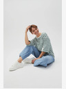 Moodo Weiß und grün gestreiftes Damen-Sweatshirt Moodo