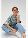 Moodo Weiß und grün gestreiftes Damen-Sweatshirt Moodo