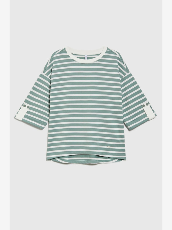 Moodo Weiß und grün gestreiftes Damen-Sweatshirt Moodo