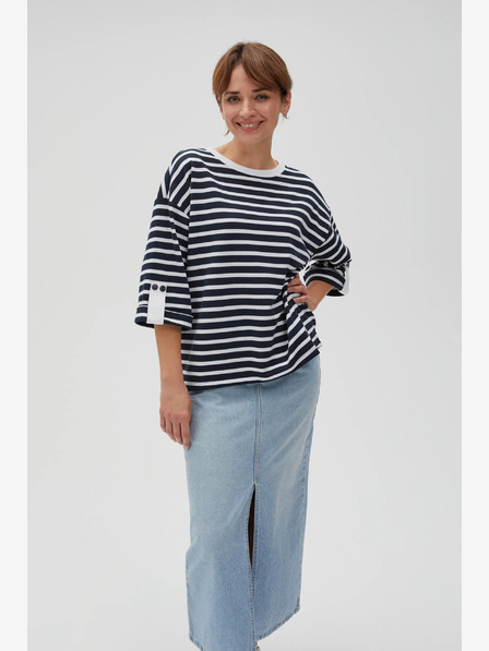 Moodo Weiß und blau gestreiftes Damen-Sweatshirt von Moodo