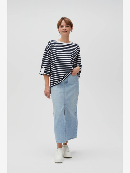 Moodo Weiß und blau gestreiftes Damen-Sweatshirt von Moodo