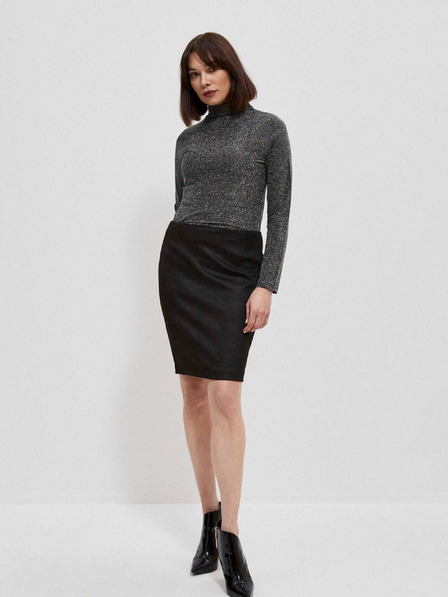 Moodo Schwarze Damenbluse mit Metallic-Faden Moodo