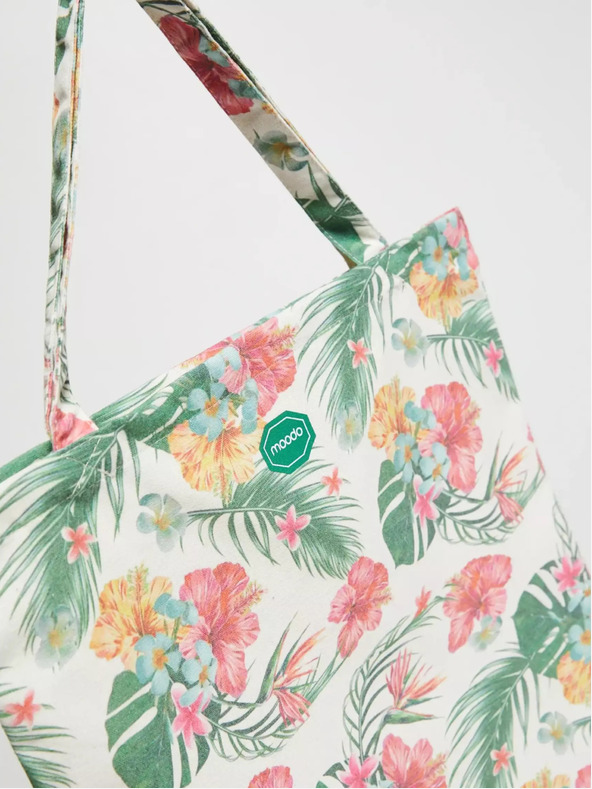 Moodo Cremefarbene und grüne gemusterte Damentasche Moodo