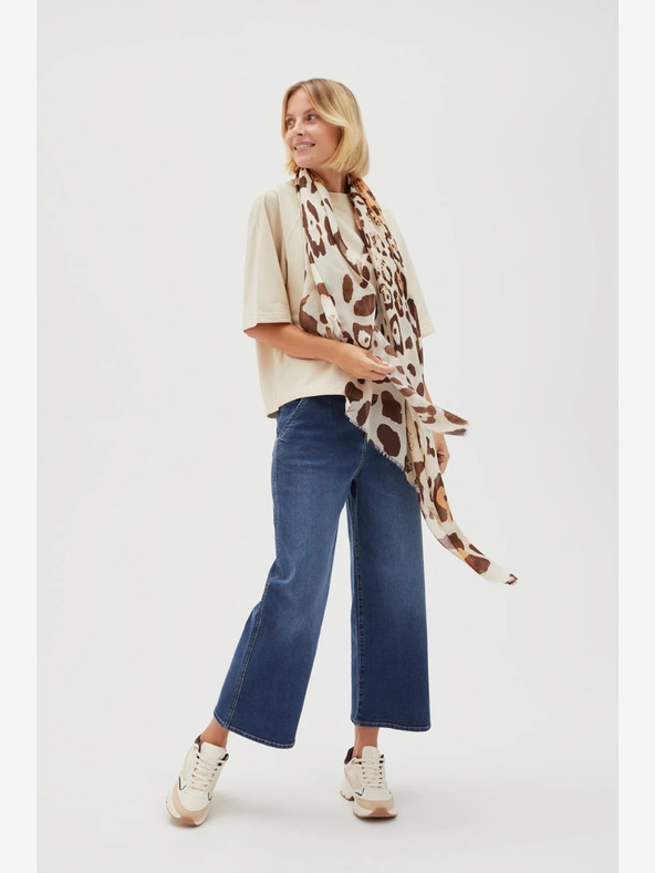 Moodo Creme und braun gemusterter Damenschal Moodo