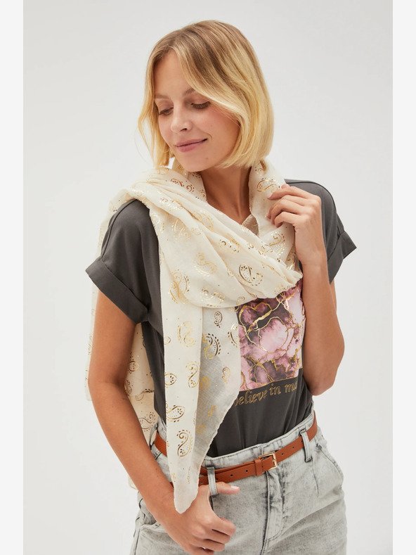 Moodo Cremefarbener gemusterter Damenschal Moodo