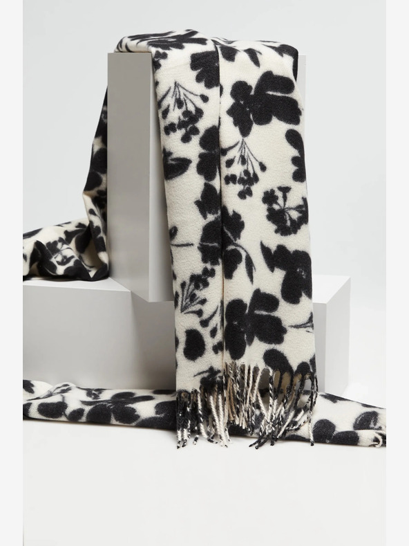 Moodo Schwarz-weißer Damenschal Moodo mit Blumenmuster