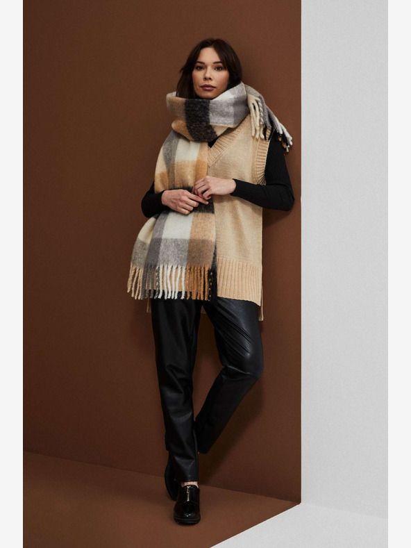 Moodo Schwarz-beige karierter Damenschal Moodo