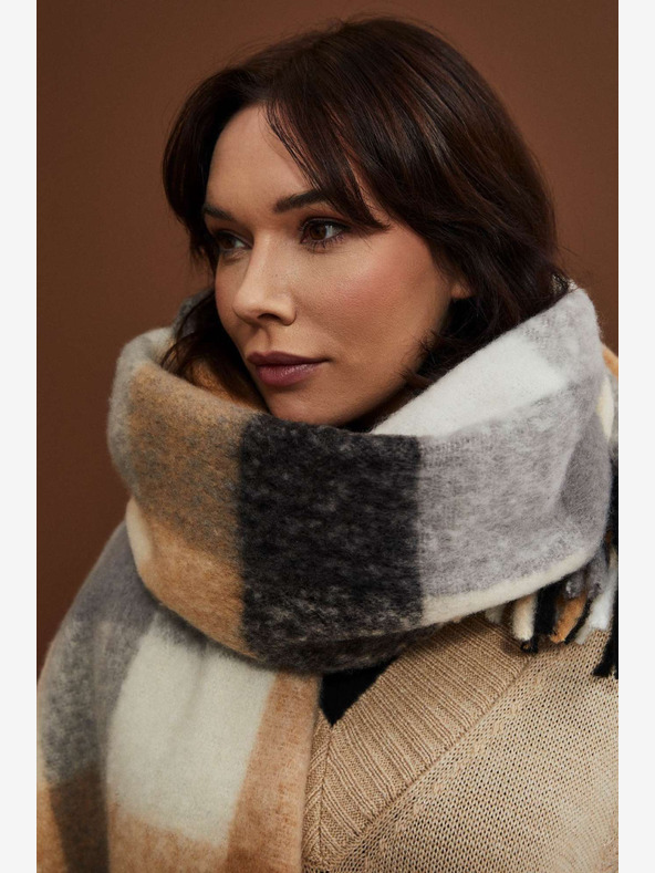 Moodo Schwarz-beige karierter Damenschal Moodo