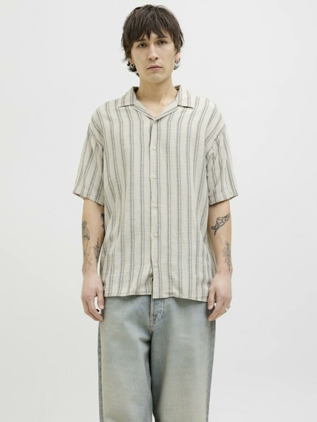 Jack & Jones Jack & Jones Corp Beige Gestreiftes Herren-Kurzarmhemd