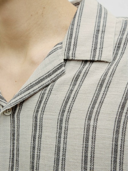 Jack & Jones Jack & Jones Corp Beige Gestreiftes Herren-Kurzarmhemd