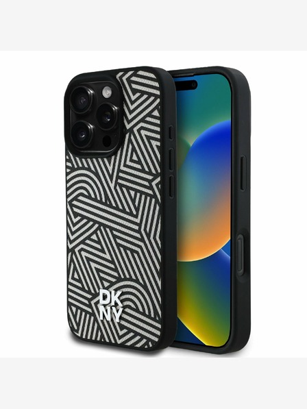 DKNY DKNY PU Leder Crosswalk Muster Magsafe Back Cover für iPhone 16 Pro Max Elfenbein