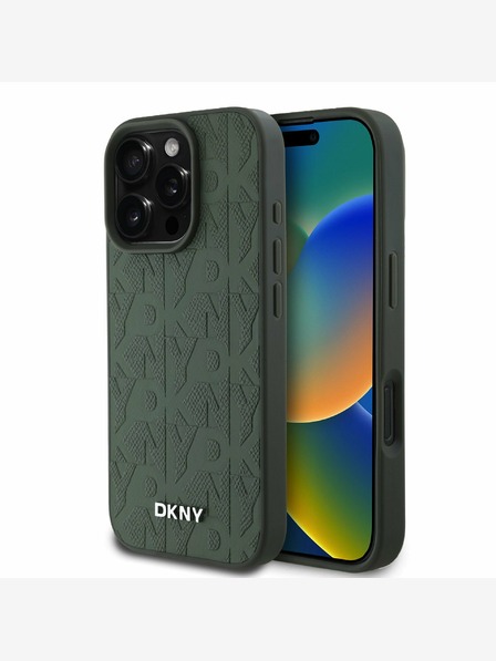 DKNY DKNY PU Leder Gittermuster Magsafe Schutzhülle für iPhone 16 Pro Grün