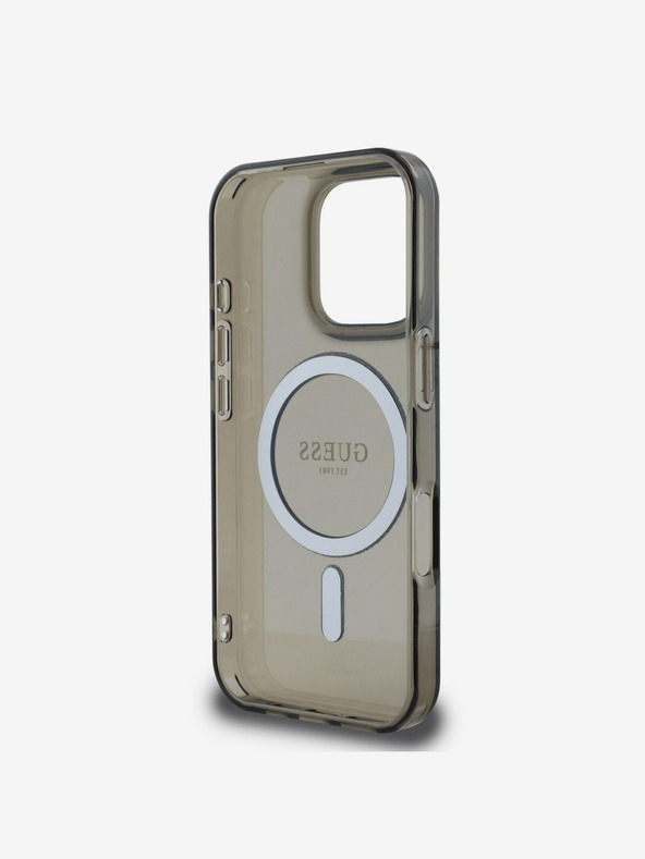 Guess Guess IML Glitter Ring MagSafe Back Cover für iPhone 16 Pro Schwarz