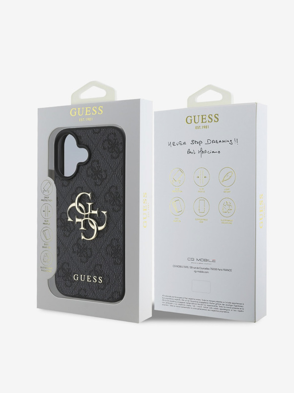 Guess Guess PU 4G Metall-Logo Schutzhülle für iPhone 16 Grau