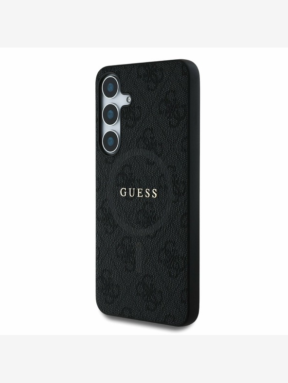 Guess PU Leather 4G Colored Ring MagSafe Rückseite Hülle für Samsung Galaxy S25+ Schwarz Handyhülle