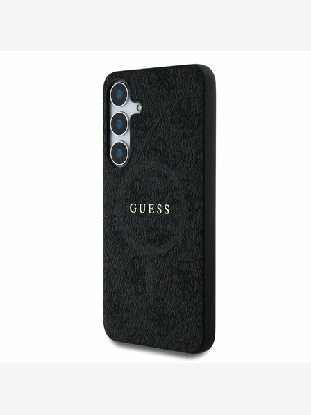 Guess PU Leather 4G Colored Ring MagSafe Rückseite Hülle für Samsung Galaxy S25+ Schwarz Handyhülle