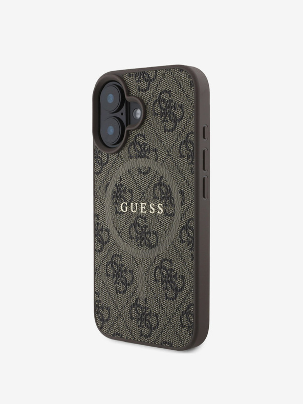 Guess Guess PU Leder 4G Farbiger Ring MagSafe Back Cover für iPhone 16 Braun