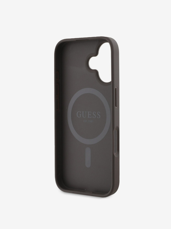 Guess Guess PU Leder 4G Farbiger Ring MagSafe Back Cover für iPhone 16 Braun