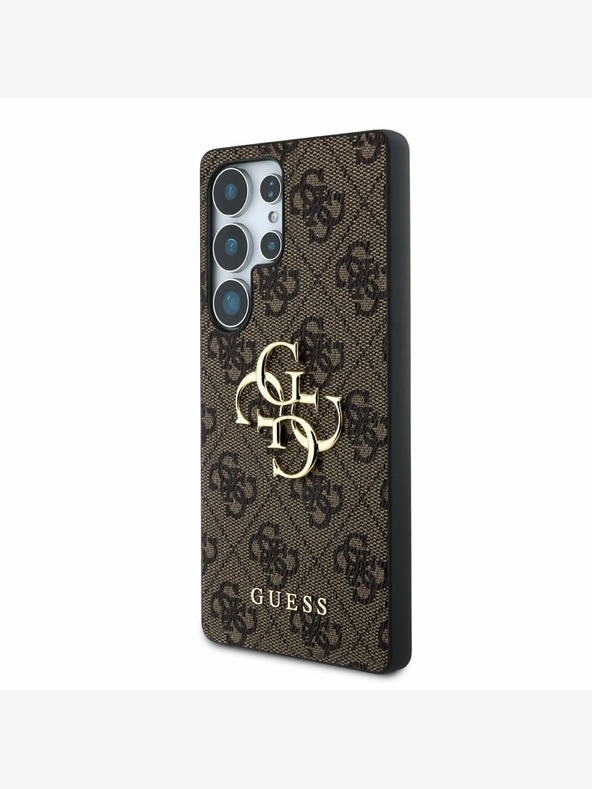 Guess PU 4G Metal Logo Rückseite Hülle für Samsung Galaxy S25 Ultra Brown Handyhülle