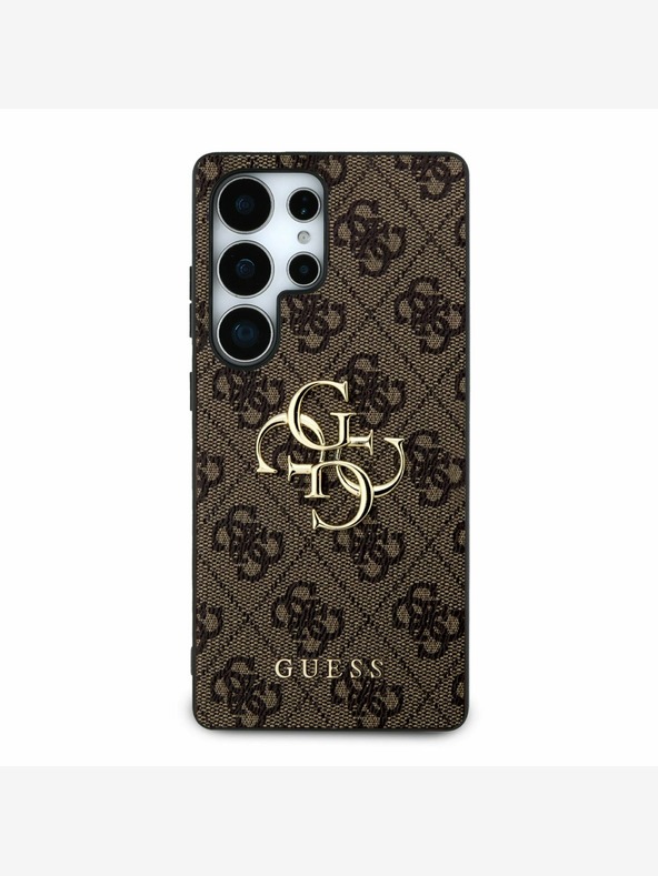 Guess PU 4G Metal Logo Rückseite Hülle für Samsung Galaxy S25 Ultra Brown Handyhülle