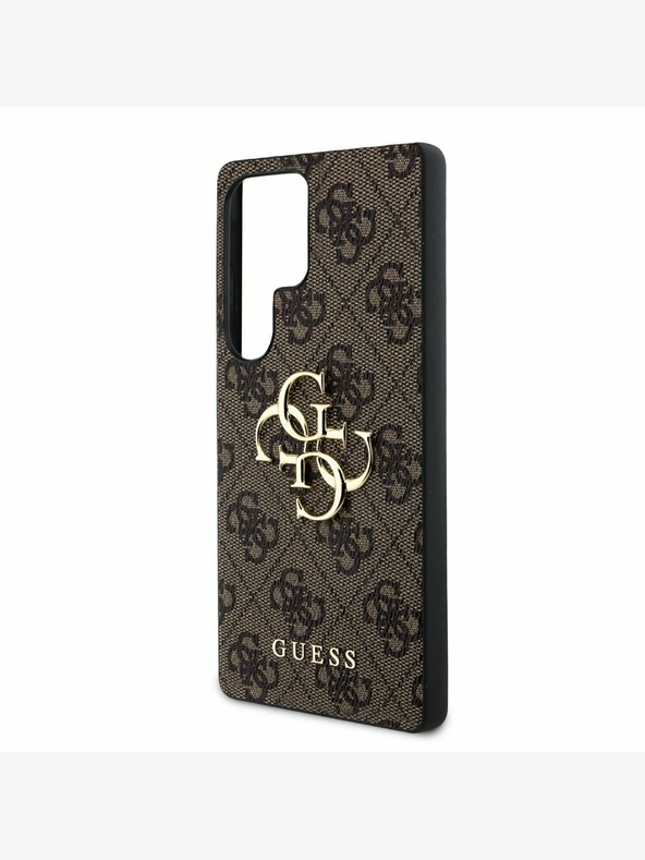 Guess PU 4G Metal Logo Rückseite Hülle für Samsung Galaxy S25 Ultra Brown Handyhülle