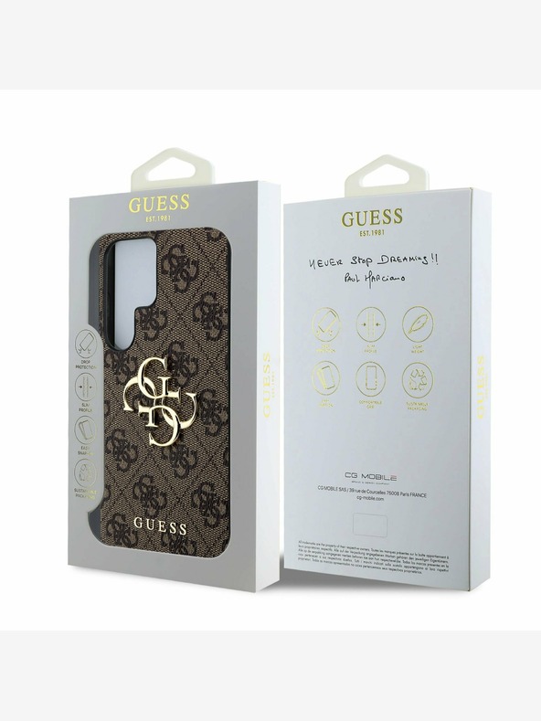 Guess PU 4G Metal Logo Rückseite Hülle für Samsung Galaxy S25 Ultra Brown Handyhülle