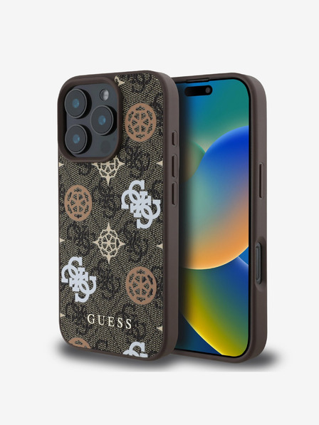 Guess Guess PU 4G Pfingstrose MagSafe Schutzhülle für iPhone 16 Pro Braun