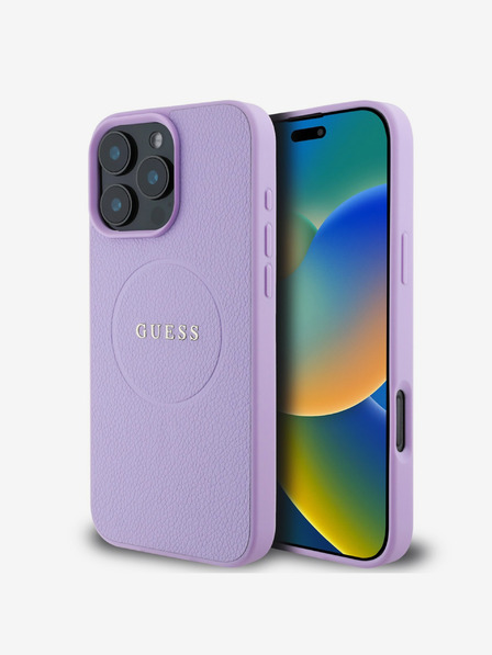 Guess Guess PU Grained Classic Logo MagSafe Schutzhülle für iPhone 16 Pro Lila